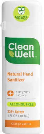 Natural Hand Sanitizer, Alcohol Free, Orange Vanilla, 1 fl oz (30 ml) by Clean Well-Bad, Skönhet, Handtvättmedel