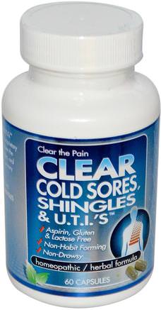Clear Cold Sores, Shingles & U.T.I.s, 60 Capsules by Clear Products-Kosttillskott, Homeopati, Hälsa