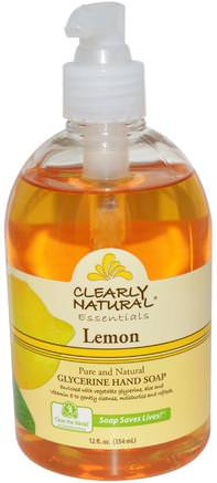 Essentials, Glycerine Hand Soap, Lemon, 12 fl oz (354 ml) by Clearly Natural-Bad, Skönhet, Tvål