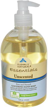 Essentials, Glycerine Hand Soap, Unscented, 12 fl oz (354 ml) by Clearly Natural-Bad, Skönhet, Tvål