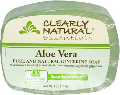 Essentials, Pure and Natural Glycerine Soap, Aloe Vera, 4 oz (113 g) by Clearly Natural-Bad, Skönhet, Tvål