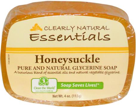 Essentials, Pure and Natural Glycerine Soap, Honeysuckle, 4 oz (113 g) by Clearly Natural-Bad, Skönhet, Tvål