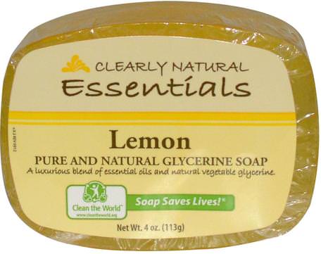 Essentials, Pure and Natural Glycerine Soap, Lemon, 4 oz (113 g) by Clearly Natural-Bad, Skönhet, Tvål