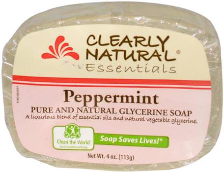 Essentials, Pure and Natural Glycerine Soap, Peppermint, 4 oz (113 g) by Clearly Natural-Bad, Skönhet, Tvål