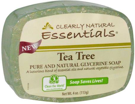 Essentials, Pure and Natural Glycerine Soap, Tea Tree, 4 oz (113 g) by Clearly Natural-Bad, Skönhet, Tvål