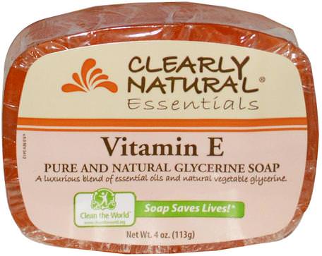 Essentials, Pure and Natural Glycerine Soap, Vitamin E, 4 oz (113 g) by Clearly Natural-Bad, Skönhet, Tvål
