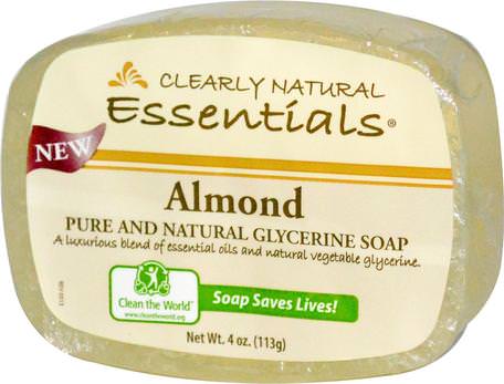 Essentials, Pure and Natural Glycerine Soap, Almond, 4 oz (113 g) by Clearly Natural-Bad, Skönhet, Tvål