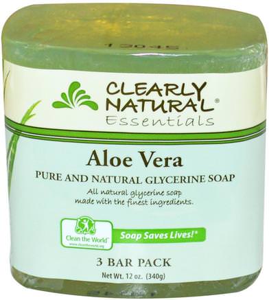 Essentials, Pure and Natural Glycerine Soap, Aloe Vera, 3 Bar Pack, 4 oz Each by Clearly Natural-Bad, Skönhet, Tvål