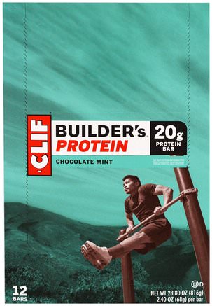Builders Protein Bar, Chocolate Mint, 12 Bars, 2.40 oz (68 g) Each by Clif Bar-Sport, Protein Barer