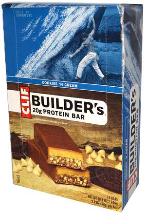 Builders Protein Bar, Cookies N Cream, 12 Bars, 2.4 oz (68 g) Each by Clif Bar-Sport, Protein Barer