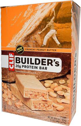 Builders Protein Bar, Crunchy Peanut Butter, 12 Bars, 2.4 oz (68 g) Each by Clif Bar-Sport, Protein Barer