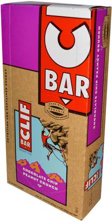 Energy Bar, Chocolate Chip Peanut Crunch, 12 Bars, 2.4 oz (68 g) Each by Clif Bar-Sport, Protein Barer
