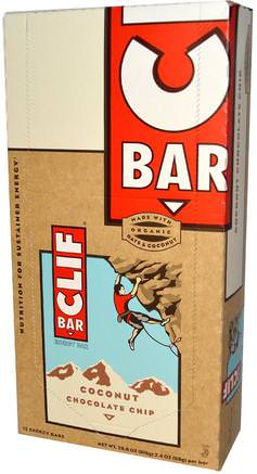 Energy Bar, Coconut Chocolate Chip, 12 Bars, 2.4 oz (68 g) Each by Clif Bar-Sport, Protein Barer