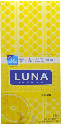 Luna Whole Nutrition Bar, Lemonzest, 15 Bars, 1.69 oz (48 g) Each by Clif Bar-Hälsa, Kvinnor, Kvinnors Sportprodukter