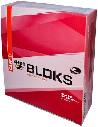 Shot Bloks, Energy Chews, +Caffeine, Black Cherry Flavor, 18 Packets, 2.1 oz (60 g) Each by Clif Bar-Sport, Fyllning Av Elektrolytdryck