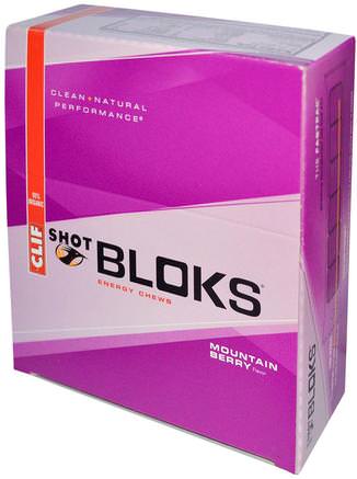 Shot Bloks Energy Chews, Mountain Berry, 18 Packets, 2.1 oz (60 g) Each by Clif Bar-Sport, Fyllning Av Elektrolytdryck