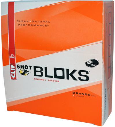 Shot Bloks Energy Chews, Orange Flavor + Caffeine, 18 Packets, 2.1 oz (60 g) Each by Clif Bar-Sport, Fyllning Av Elektrolytdryck