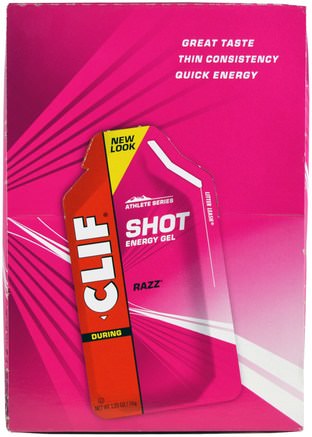 Shot Energy Gel, Razz, 24 Packets, 1.20 oz (34 g) Each by Clif Bar-Sport, Fyllning Av Elektrolytdryck