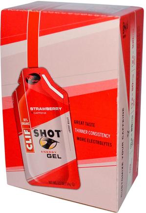 Shot Energy Gel, Strawberry + Caffeine, 24 Packets, 1.2 oz (34 g) Each by Clif Bar-Sport, Fyllning Av Elektrolytdryck