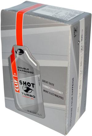 Shot Turbo Energy Gel, Double Expresso + Caffeine, 24 Packets, 1.2 oz (34 g) Each by Clif Bar-Sport, Fyllning Av Elektrolytdryck