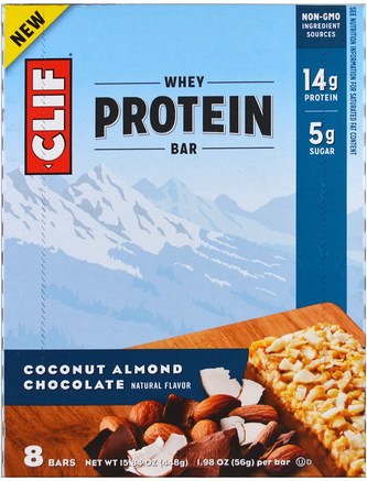 Whey Protein Bar, Coconut Almond Chocolate, 8 Bars, 1.98 oz (56 g) Each by Clif Bar-Kosttillskott, Sport, Protein Barer