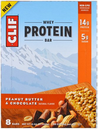 Whey Protein Bar, Peanut Butter & Chocolate, 8 Bars, 1.98 oz (56 g) Each by Clif Bar-Kosttillskott, Sport, Protein Barer