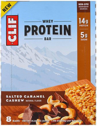 Whey Protein Bar, Salted Caramel Cashew, 8 Bars, 1.98 (56 g) Each by Clif Bar-Kosttillskott, Sport, Protein Barer