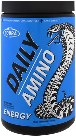Daily Amino, Energy, Blue Raspberry Rush, 9.0 oz (255 g) by Cobra Labs-Sport, Kosttillskott, Bcaa (Förgrenad Aminosyra)