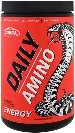 Daily Amino, Energy, Mixed Berry Blast, 9.0 oz (255 g) by Cobra Labs-Sport, Kosttillskott, Bcaa (Förgrenad Aminosyra)