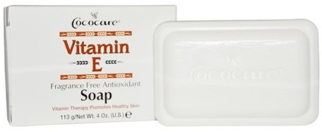 Vitamin E Soap, Fragrance Free Antioxidant, 4 oz. (113 g) by Cococare-Vitaminer, Vitamin E, Tvål