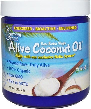 Organic Alive Coconut Oil, Raw Extra Virgin, 16 fl oz (473 ml) by Coconut Secret-Mat, Keto Vänlig, Kokosnötolja