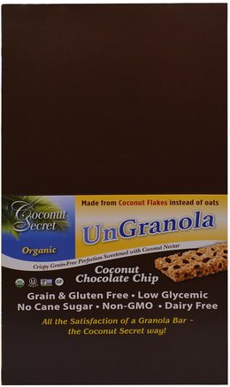 Organic Coconut Chocolate Chip Ungranola Bar, 12 Bars, 1.2 oz (34 g) Each by Coconut Secret-Mat, Snacks, Hälsosam Snacks, Kosttillskott, Näringsrika Barer
