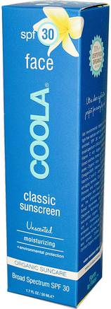 Face, Classic Sunscreen, SPF 30, Unscented, 1.7 fl oz (50 ml) by COOLA Organic Suncare Collection-Bad, Skönhet, Solskyddsmedel, Spf 30-45