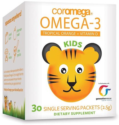 Kids, Omega-3, Tropical Orange + Vitamin D, 30 Single Serving Packets (2.5 g) by Coromega-Kosttillskott, Efa Omega 3 6 9 (Epa Dha), Dha, Epa