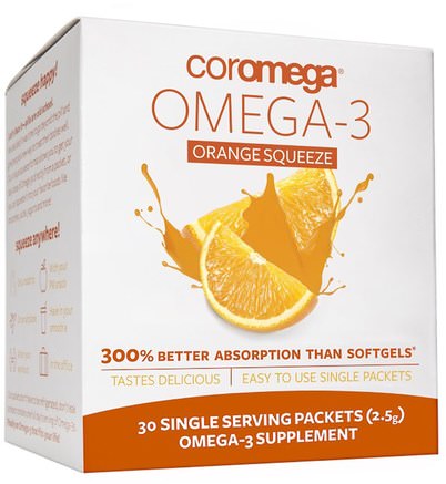 Omega-3, Orange Squeeze, 30 Packets, (2.5 g) Each by Coromega-Kosttillskott, Efa Omega 3 6 9 (Epa Dha), Fiskolja
