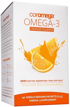 Omega-3 Orange Squeeze, 90 Packets, 2.5 g Each by Coromega-Kosttillskott, Efa Omega 3 6 9 (Epa Dha), Fiskolja