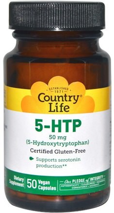 5-HTP, 50 mg, 50 Vegan Caps by Country Life-Kosttillskott, 5-Htp