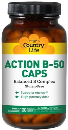 Action B-50 Caps, 100 Veggie Caps by Country Life-Vitaminer, Vitamin B-Komplex, Vitamin B-Komplex 50