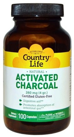 Activated Charcoal, 260 mg (4 g), 100 Capsules by Country Life-Kosttillskott, Mineraler, Aktivt Kol