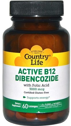 Active B12 Dibencozide, 3000 mcg, 60 Lozenges by Country Life-Vitaminer, Vitamin B-Komplex, Koenzymerat B-Komplex