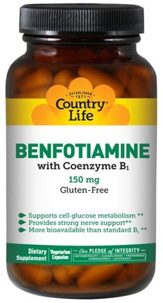 Benfotiamine, with Coenzyme B1, 150 mg, 60 Veggie Caps by Country Life-Kosttillskott, Coenzymat B-Vitaminer, Benfotiamin