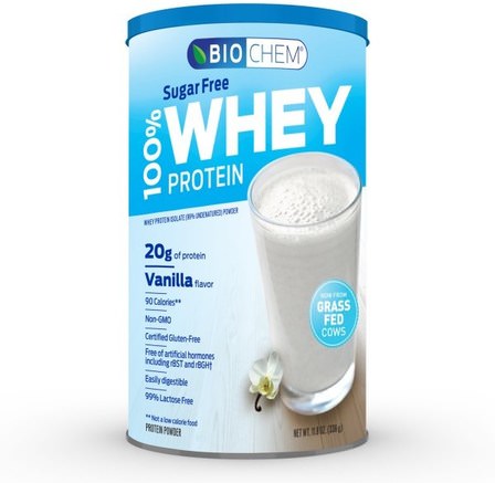 Biochem, 100% Whey Protein, Sugar Free, Vanilla, 11.8 oz (336 g) by Country Life-Kosttillskott, Vassleprotein, Biochem