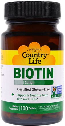 Biotin, 1 mg, 100 Tablets by Country Life-Vitaminer, Biotin