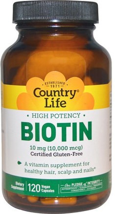Biotin, High Potency, 10 mg, 120 Vegan Caps by Country Life-Vitaminer, Biotin