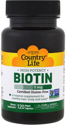 Biotin, High Potency, 5 mg, 120 Vegan Caps by Country Life-Vitaminer, Biotin