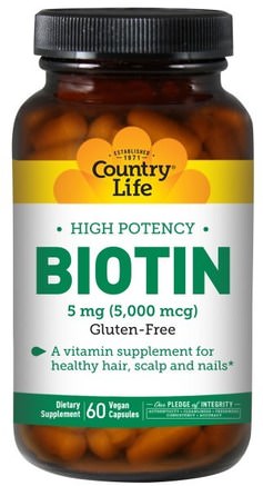 Biotin, High Potency, 5 mg, 60 Vegan Caps by Country Life-Vitaminer, Biotin