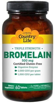 Bromelain, Triple Strength, 500 mg, 60 Tablets by Country Life-Kosttillskott, Enzymer, Bromelain