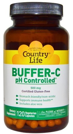 Buffer-C, pH Controlled, 500 mg, 120 Veggie Caps by Country Life-Vitaminer, Vitamin C Buffrad