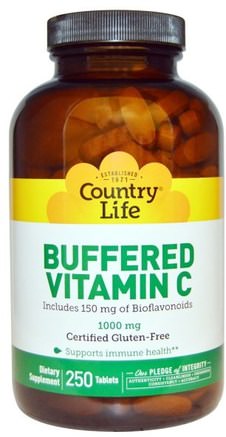 Buffered Vitamin C, 1000 mg, 250 Tablets by Country Life-Vitaminer, Vitamin C Buffrad