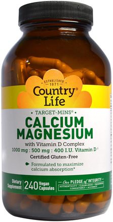 Calcium-Magnesium with Vitamin D Complex, 240 Vegan Capsules by Country Life-Kosttillskott, Mineraler, Kalcium Och Magnesium